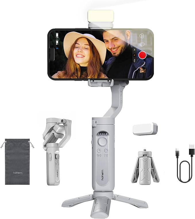 hohem iSteady XE Kit Gimbal Stabilizer for Smartphone 3-Axis Cell Phone Handheld Gimbal with Fill Light,Stabilizer for iPhone&Android Lightweight Youtuber Vlogging Live Stream