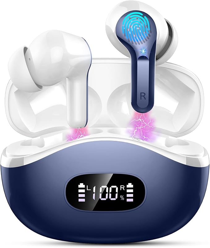 Wireless Earbuds, Bluetooth Headphones 5.4 HiFi Stereo Ear buds with ENC Noise Cancelling Mic, 40H Bluetooth Earbuds with Dual LED Display Charging Case, IP7 Waterproof Earphones for Android iOS