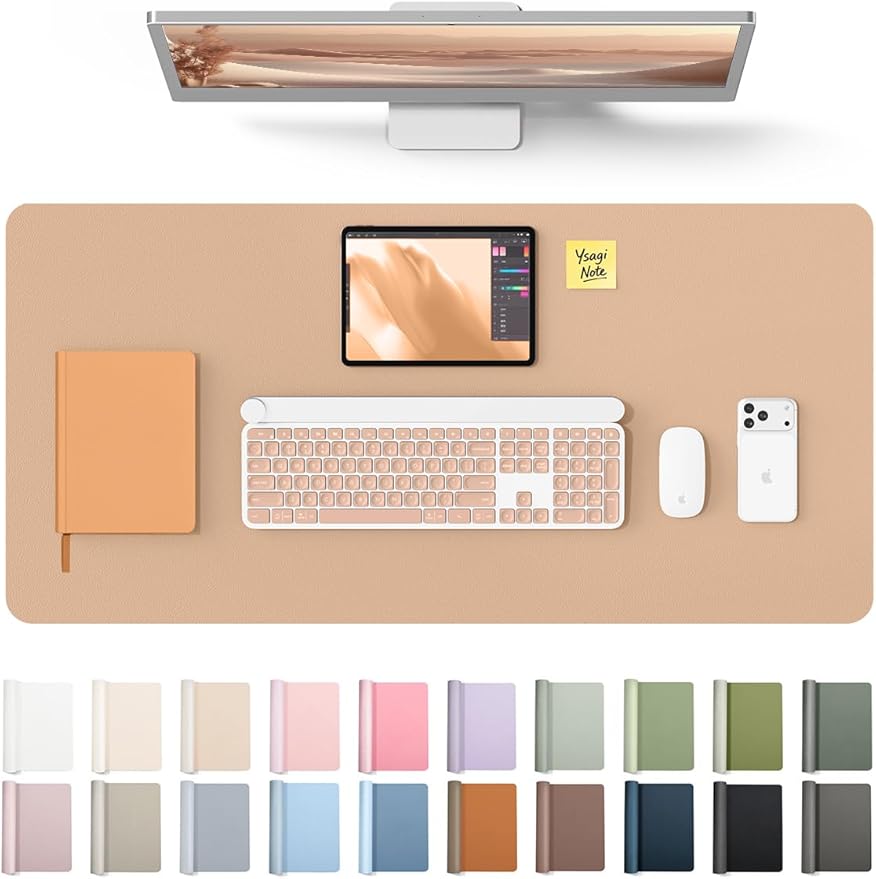 YSAGi Leather Desk Protector, Office Mat, Large Mouse Mat, Non-Slip PU Leather Blotter, Laptop Desk Pad, Waterproof Writing Pad for Office and Home (Latte, 31.5" x 15.8")