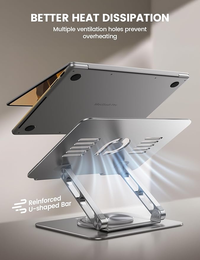 Lamicall Adjustable Laptop Stand for Desk - 360 Rotating Base Ergonomic Computer Stand, Aluminum Laptop Riser Foldable Protable for Office Home fits MacBook Neo Air Pro, Dell, HP (10-17.3'') -Sliver
