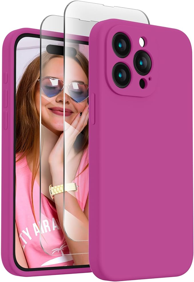 FireNova Designed for iPhone 15 Pro Max Case, Silicone Upgraded [Camera Protection] Phone Case, Soft Anti-Scratch Microfiber Lining Inside, 6.7 inch, Shocking Pink