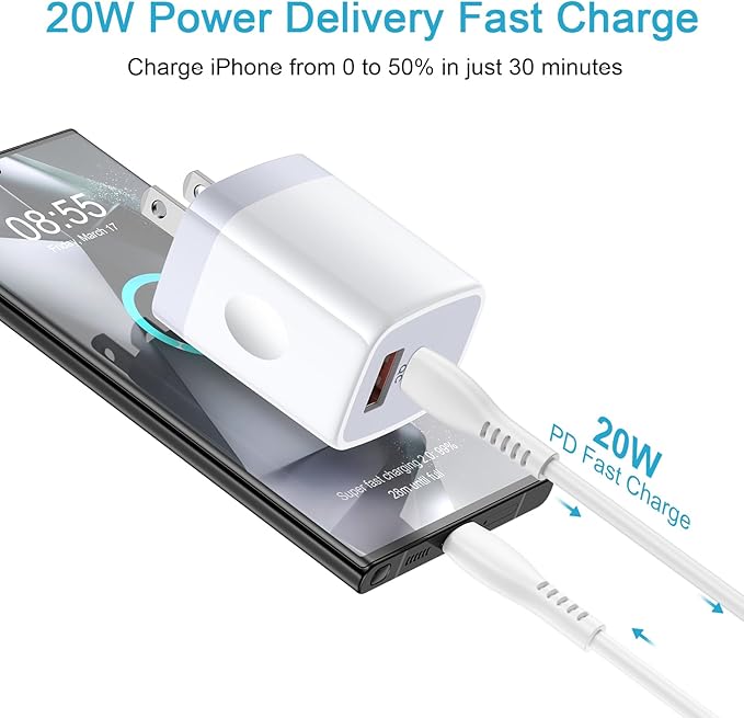 Charger for Samsung Galaxy A37 A57 A17 A56 A26 A36 5G, Fast Phone Charger Wall Adapter Charging Plug Block with 6ft USB C Cable for S25 S24 S23 S22 Ultra 5G S21 FE S10 S10e S9 S8 Plus
