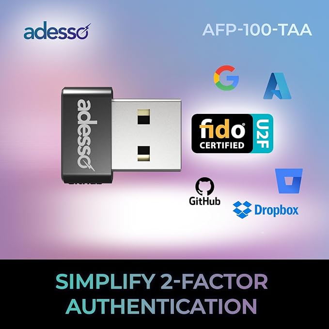 Adesso USB Fingerprint Reader Windows Hello Compatible Built-in Biometric Security AES256 Encryption Made in Taiwan TAA Compliant AFP-100-TAA