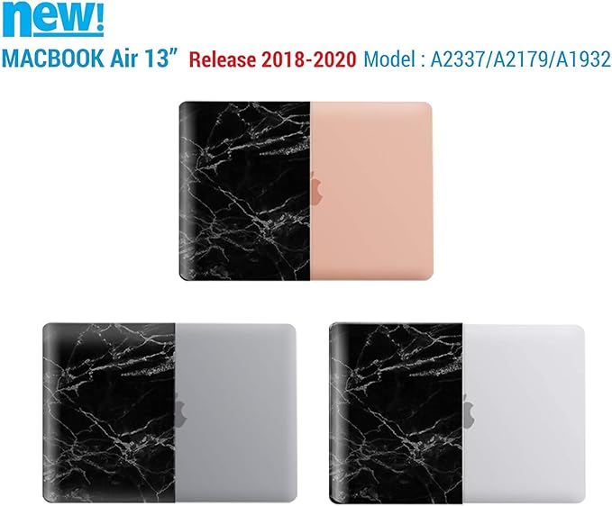 IBENZER Compatible with Old Version MacBook Air 13 Inch Case (2010-2017 Release). Models: A1466 / A1369, Plastic Hard Shell Case with Keyboard Cover for Mac Air 13, Black Marble, A13BKMB+1