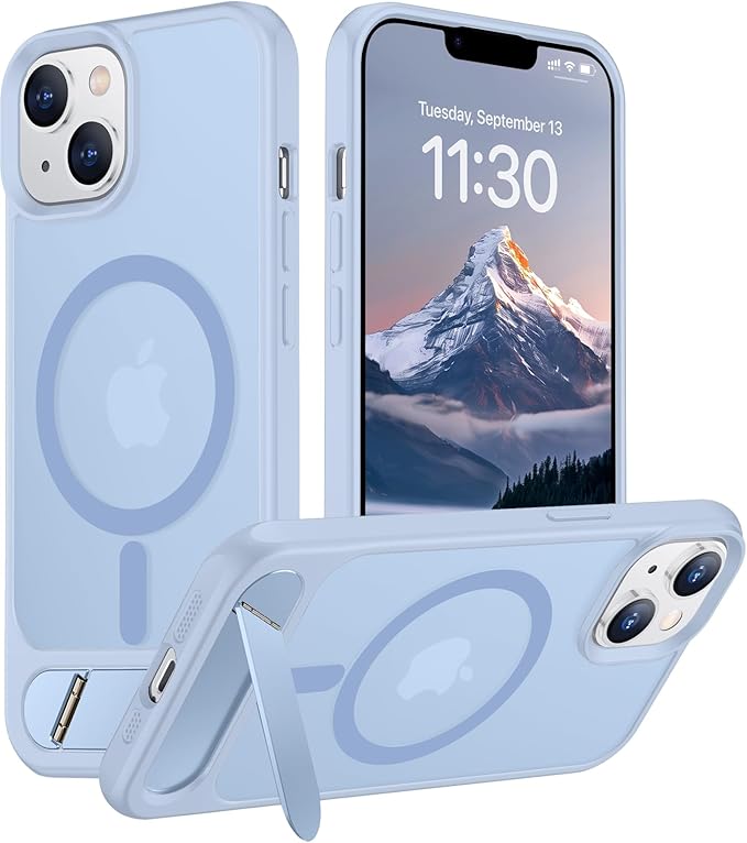 Magnetic Compatible with iPhone 14 Case/iPhone 13 Case,[Built-in Invisible Kickstand][Compatible with MagSafe][Military Grade Shockproof] Slim Translucent Matte Phone Case for iPhone 14/13 6.1"