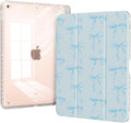 Case for iPad 10.2-inch 9th Generation (2021)/ 8th Generation (2020)/ 7th Gen (2020), Protective Slim Clear Back Cover with Pencil Holder, Trifold Sturdy Stand, Blue Bows