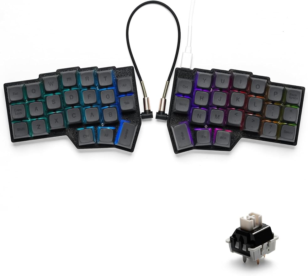 YIVU CORNE V4 Wired Split Mechanical Keyboard, 40% 3x6 Ortholinear Layout, Ergonomic Support, QMK/Vial Programmable, Hot-swappable RGB Gaming Keyboard, Pre-Lubricated Linear Switches