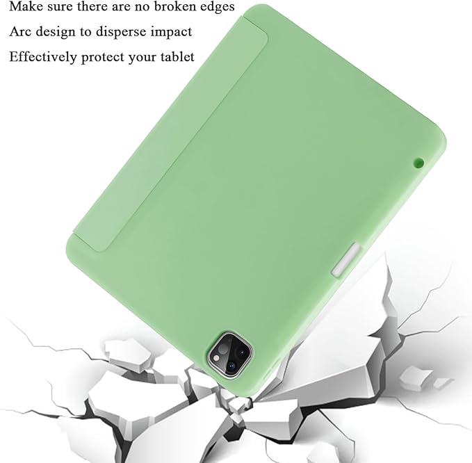 Case for iPad Pro 12.9 Case 6th/5th/4th Generation (2022/2021/2020) with Pencil Holder [Apple Pencil Wireless Charging] Soft TPU Smart Trifold Stand Protective Cover (Light Green)