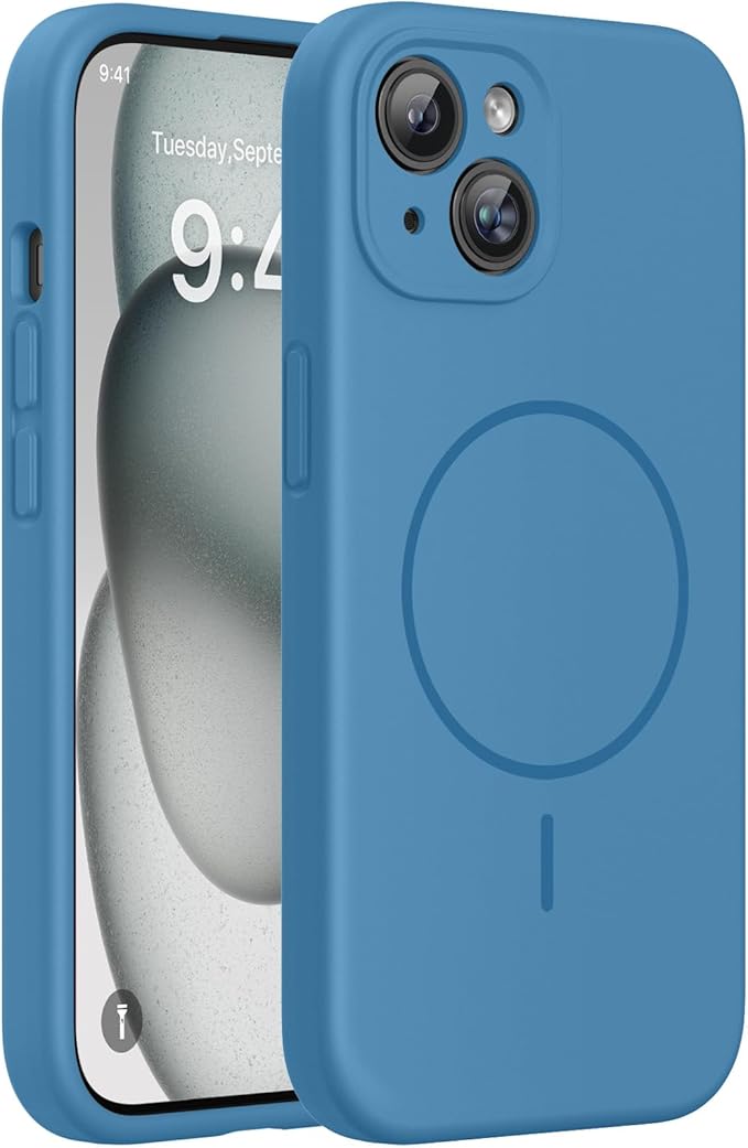 Miracase Compatible with iPhone 15 Case, [Soft Anti-Scratch Microfiber Lining], Liquid Silicone Case Gel Rubber Shockproof Drop Protection Phone Case for iPhone 15, Capri Blue