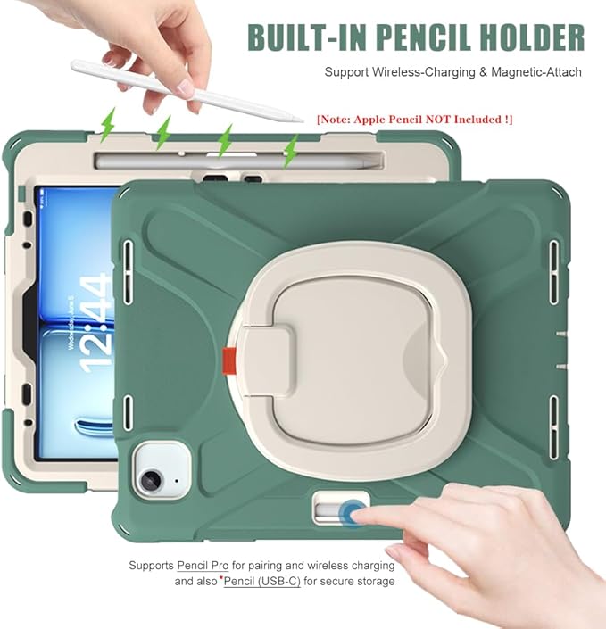 SCSVPN Case for iPad Air 11 Inch M4 2026/M3 2025/M2 2024, iPad Air 10.9'' 5th/4th Gen 2022 2020, iPad Pro 11 4th/3rd/2nd/1st Gen, Protective Case with Pen Holder, Stand, Shoulder Strap, Emerald Green