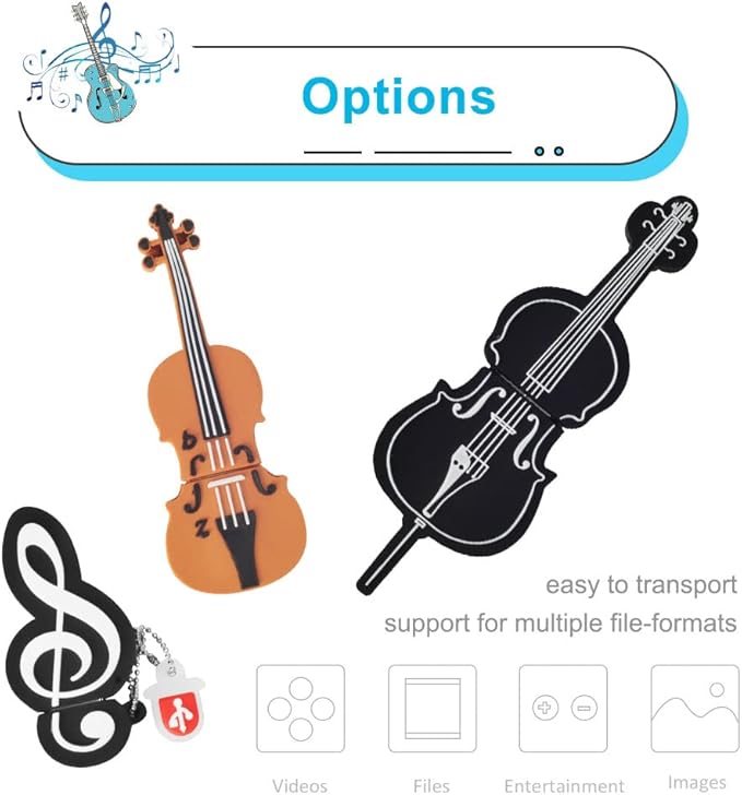 5 x 8GB Cute Music USB Flash Drive, Notes/Piano/Saxophone/Violin/Cello Shape Musical Instruments Thumb Drive Memory Stick Drive Pendrive Gift for Kids, Teacher, Friends