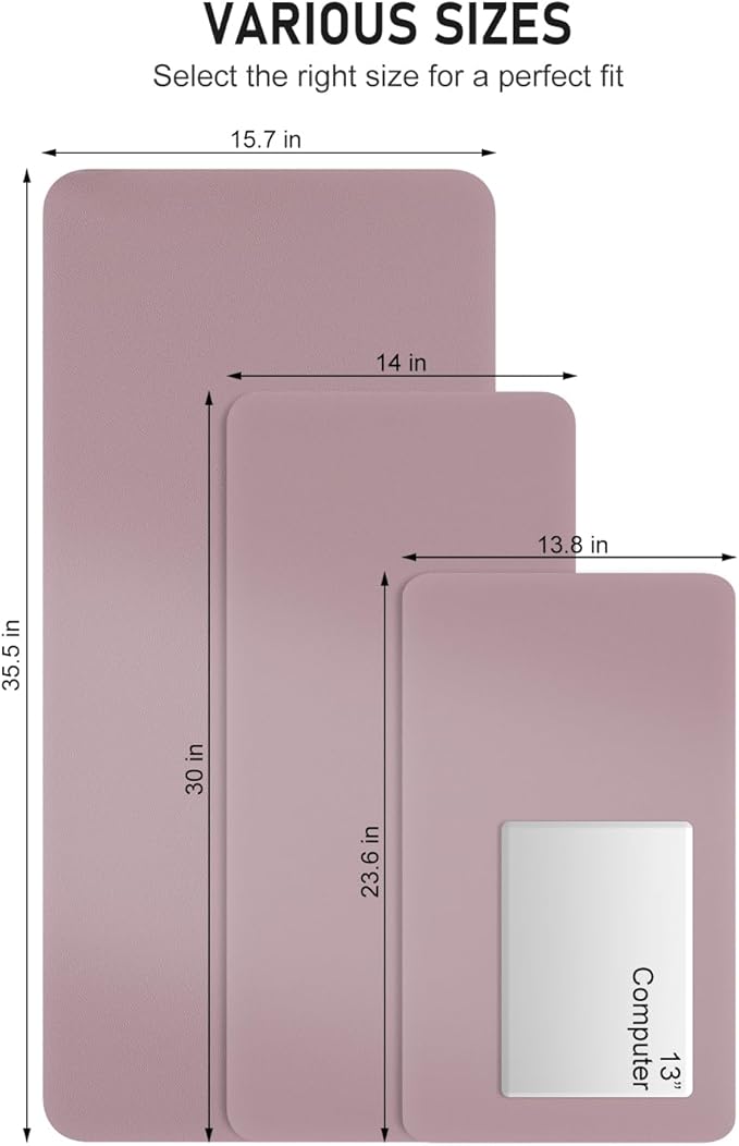 Desk Pad, 35.5" x 17" PU Leather Non-Slip Desk Mat Large Mouse Pad for Desktop, Waterproof Laptop Computer Writing Mat for Office, Home, Work, Gaming, Dark Pink