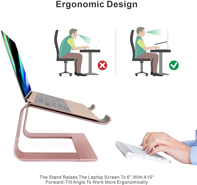 Laptop Stand, Ergonomic Aluminum Laptop Mount Computer Stand, Detachable Laptop Riser，Notebook Holder Stand All 10-17.3" Laptops(Rose Gold)