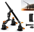 K&F CONCEPT Triple Suction Cup Car Mount for Camera, Heavy Duty 3-in-1 Kit with 15° Curved Surface Adjustment, Extension Pole & Phone Holder, Compatible with Insta360 X5/X4 GoPro DJI Action 5/4/3/2
