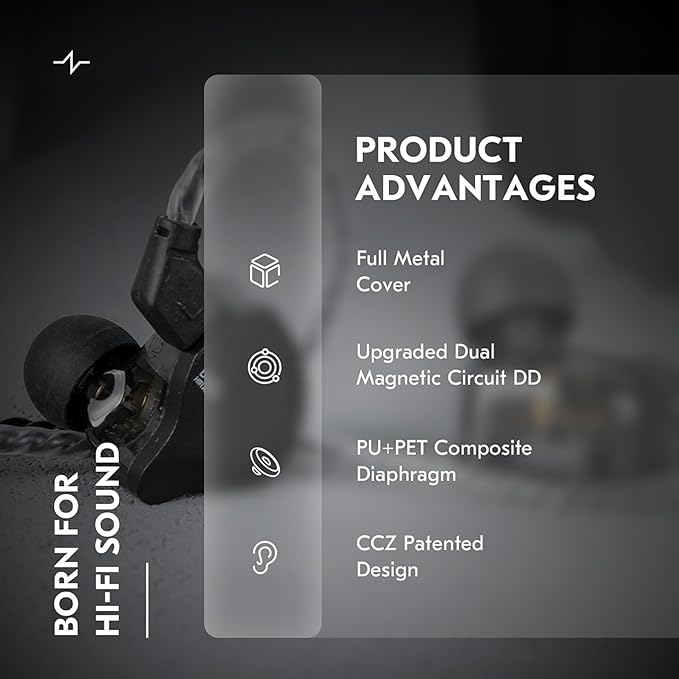 IN Ear Monitor Gaming Earbuds with MIC,CCZ DC02 IEM for Gaming Headphones,Dual Magnetic Circuit DD HIFI Earphones,Professional Earphone,Stereo Sound Earbuds,CCZ IEM Earphones with MIC(Black,With MIC)