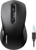 TECKNET Rechargeable Bluetooth Mouse, [ USB + BT5.0 + BT3.0 ] Wireless Mouse, Ergonomic Design, Silent Click, 6-Level 4800 DPI Wireless Mice, 3-Device Switching for Laptop, Computer, MacBook（Black）