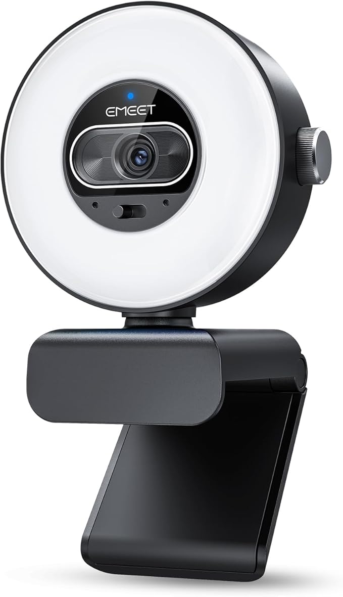 EMEET S600L 4K Webcam for Streaming with Ring Light, 4 Lighting Modes, Rainbow Effect, 1/2" Sensor, AI Imaging, 0.2S PDAF, 2 Mics, Dial Control, 4K Webcam with Light for OBS/Twitch/YouTube/Zoom/PC/Mac