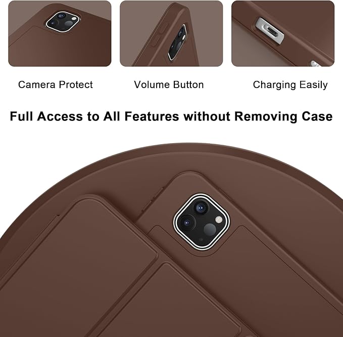 ZryXal New iPad Pro 13 Inch Case (M5) 2025 / (M4) 2024 with Pencil Holder, Smart iPad Case [Support Pencil Pro and Pencil (USB-C)], Support Touch ID and Auto Wake/Sleep (New Chocolate)