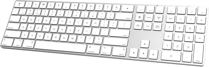 Bluetooth Slim Keyboard for Mac, Aluminum Rechargeable Keyboard Wireless, Low-Profile Silent Flat Key Compatible with Apple iMac, MacBook, Mac and iOS, Full Size - Silver White