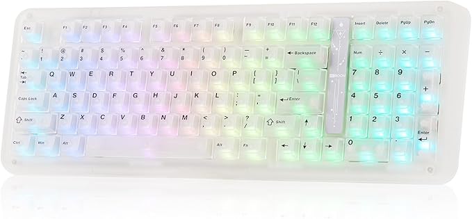 KiiBoom Phantom98 Lite 96% Wireless Mechanical Gaming Keyboard, VIA Programmable, Creamy Keyboard with Gasket, 8000mAh Battery, Hot Swap, RGB Backlits, NKRO for Win/Mac (Clear, Mochi Switch)