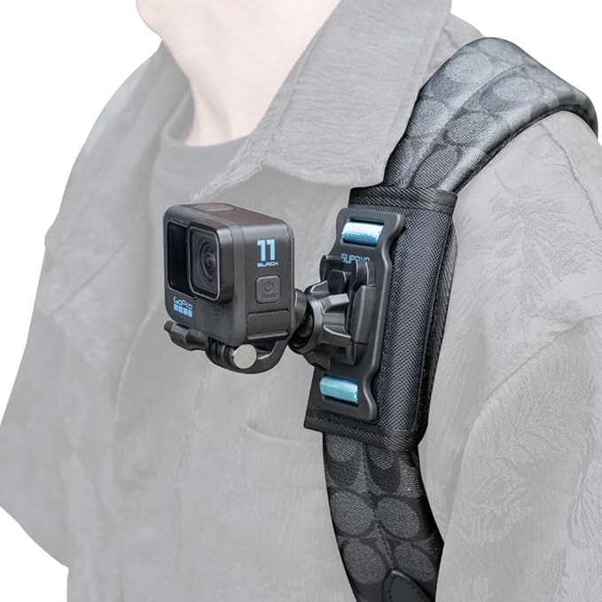 Backpack Shoulder Strap Mount Clip, 360°Rotating Ball Head Backpack Bag Belt Shoulder Strap Holder Mount Compatible with GoPro Hero 13/12/11/9/8, DJI Action 6/5 Pro/4/3, AKASO and More