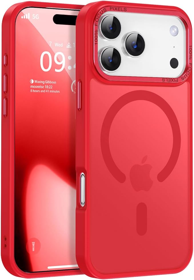 Newfuture Magnetic for iPhone 17 Pro Case [Compatible with Magsafe] [Military Grade Drop Protection] Translucent Matte Anti-Scratch Shockproof Protective Phone Case for iPhone 17 Pro 6.3 Inch, Red