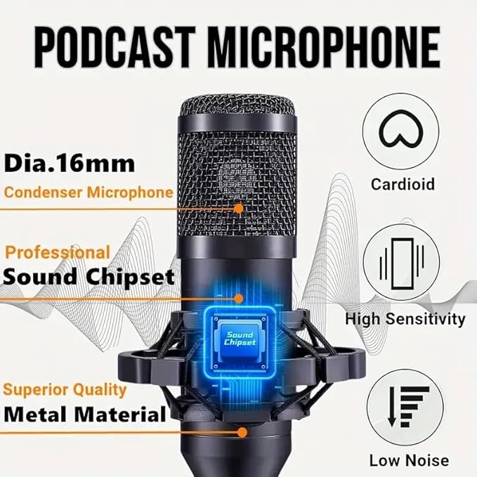 sktome Podcast Equipment Bundle, V8max Voice Changer with Podcast Microphone Bundle - Studio Condenser Microphone Perfect for Podcasting, Recording, Singing, Streaming and Gaming