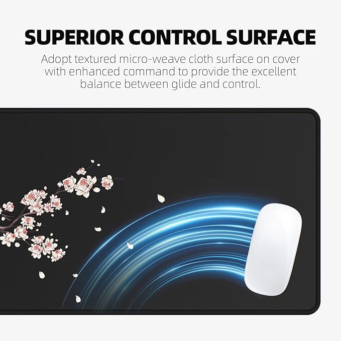 ETZ Japanese Cherry Blossom Mouse Pad (31.5 × 11.8 × 0.12 inch) Extended Large Mouse Mat Desk Pad, Stitched Edges Mousepad,Non-Slip Rubber Base,Gaming Mouse Pad