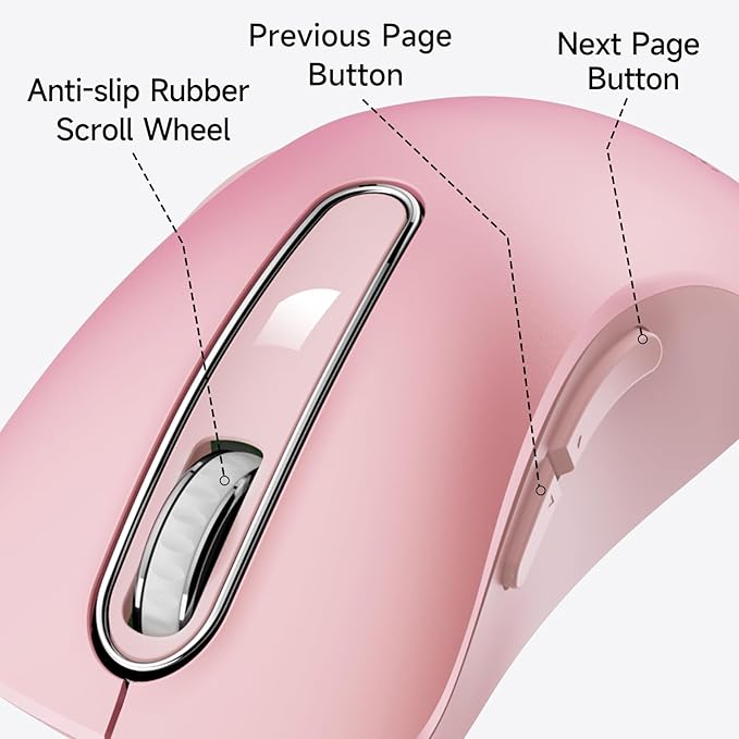 memzuoix Wired Mouse, USB Computer Mouse 1400 DPI Mobile Optical Mouse Ergonomic Design Computer Mice with 5FT Cord for Laptop, PC, Desktop, MacBook, 5 Buttons (Pink)