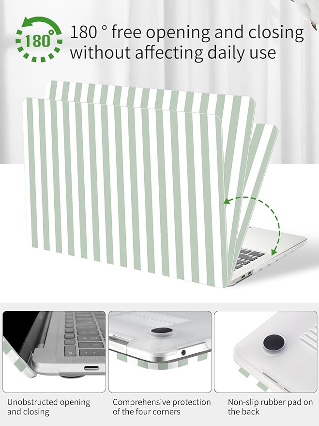 Seorsok Compatible with MacBook Pro 13 inch Case M2 2023,2022,2021-2016 A2338 M1 A2251 A2289 A2159 A1989 A1708 A1706,Cute Striped Plastic Hard Shell Case with Keyboard Cover,Green & White Stripes