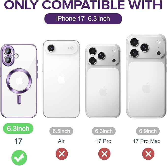 Hython Magnetic Clear for iPhone 17 Case with Camera Lens Protector [Compatible with MagSafe] Luxury Plating Edge Slim Soft TPU Cover Protective Phone Case for iPhone 17 6.3", Deep Purple