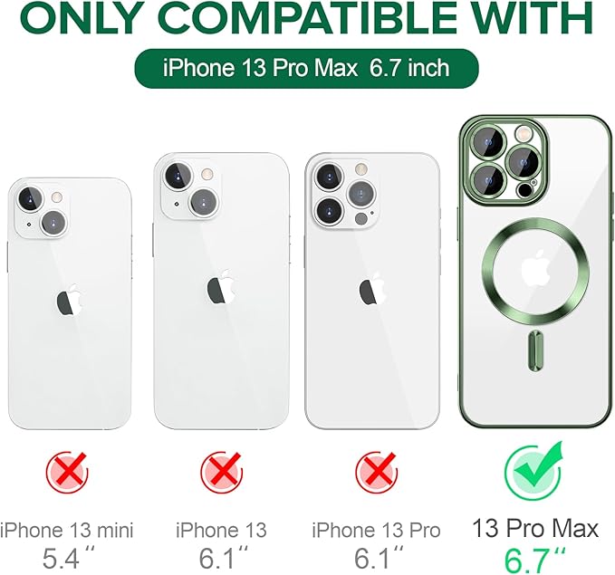 Hython Magnetic Clear for iPhone 13 Pro Max Case with Camera Lens Protector [Compatible with MagSafe] Plating Edge Slim Soft TPU Cover Protective Phone Case for iPhone 13 Pro Max 6.7", Deep Green