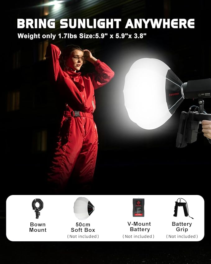 IFOOTAGE LED Video Light SL1 60DN,5600K Daylight Photography Lighting,70W Continuous Output Lighting,Lightweight Video Lighting for Video Recording,Studio,App Control