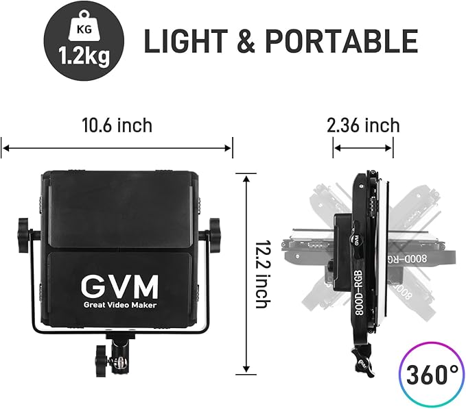 GVM RGB LED Video Light Kit, 800D 6X Upgraded Studio Lights with Optical Lens, Photography Lighting with 20 Scene Modes, Panel Lights with 19500 Lux/0.5m, Filming, Content, Portable, 2 Packs