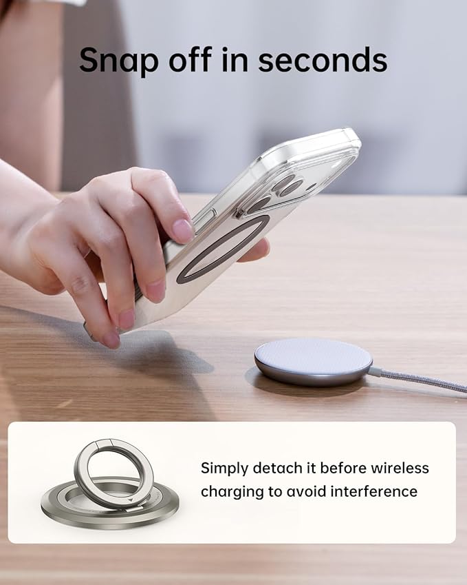 SYNCWIRE for MagSafe Ring Phone Holder, 360° Rotation Magnetic Cell Phone Grip Dual-Sided Magnets Phone Ring Kickstand Compatible with iPhone 17 16 15 14 13 12 Pro Max MagSafe, Android, Samsung etc.