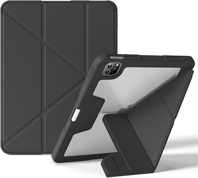 Case for iPad Pro 11 inch (4th/3rd/2nd Generation) 2022/2021/2020 with Clear Back, Multi-Angle Stand, Soft Silicone & Shockproof Tablet Protective Case (Black)