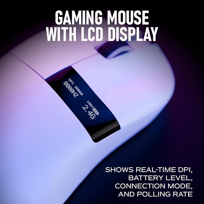 OOCTPK Chilkey Wireless Mouse, Glacier LW 8K M Gaming Mouse with OLED Screen, 8K Polling Rate, 30000 DPI Optical Tracking, 750 IPS, Bluetooth 5.2/2.4G/USB-C, 49g Super Lightweight, 100 Million Clicks
