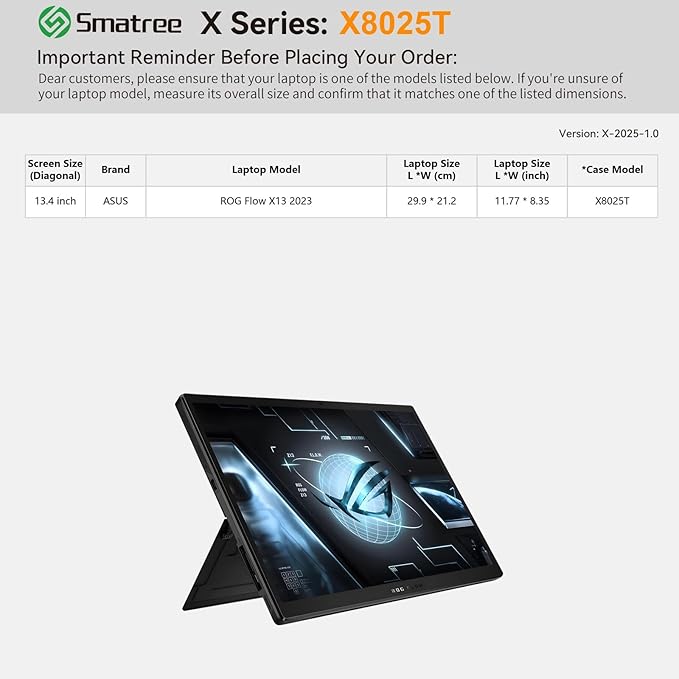 Smatree Hard EVA Protective Sleeve Case Compatible for 13.4 inch ASUS ROG Flow X13 2023, 13 inch ASUS ProArt PX13 HN7306 Copilot+PC Bag (Not Fit with Other 13.4 inch Laptop) (X8025T)