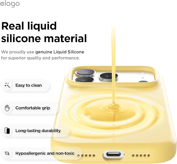 elago for iPhone 17 Pro Case, Premium Magnetic Silicone Case, Compatible with MagSafe, Liquid Silicone Material, Protective Cover, Shockproof, Slim Phone, 6.3 inch (Yellow)