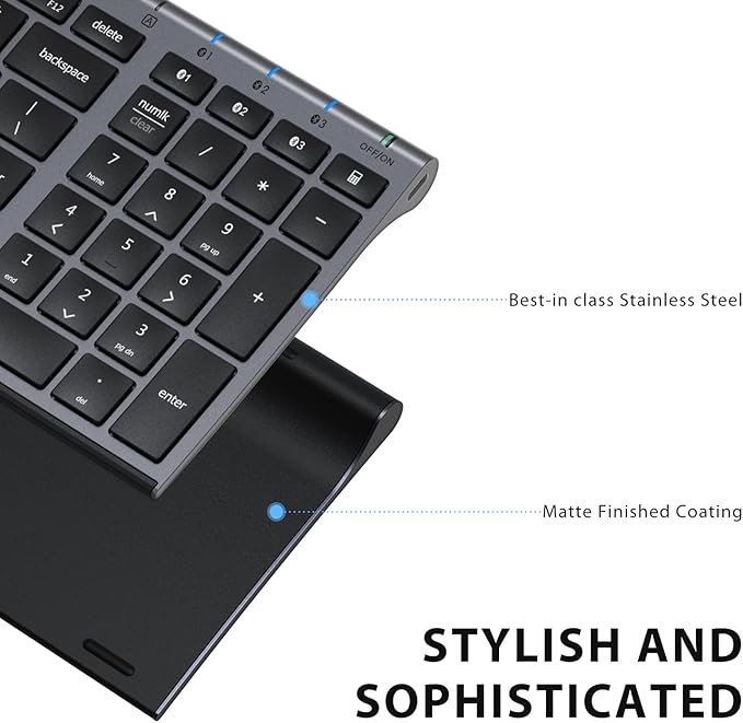 iClever BK10 Bluetooth Keyboard, Wireless Rechargeable Ultra-Slim Keyboard with Long Battery Life, Compatible with iOS, Android, Windows, Mac for iPad, Tablet, Laptop, PC, Phone (Gray Black)