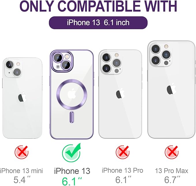 Hython Magnetic Clear for iPhone 13 Case with Camera Lens Protector [Compatible with MagSafe] Luxury Plating Edge Slim Soft TPU Cover Protective Phone Case for iPhone 13 6.1", Light Purple