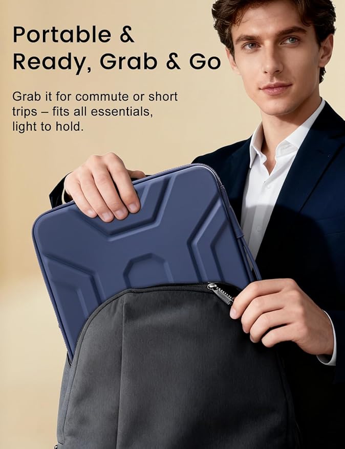 DOMISO 14 inch Laptop Sleeve with Handle, Shockproof & Waterproof EVA Protective Laptop case, Hard Laptop Sleeve for 14" HP Dell Asus Lenovo Laptop, Dark Blue