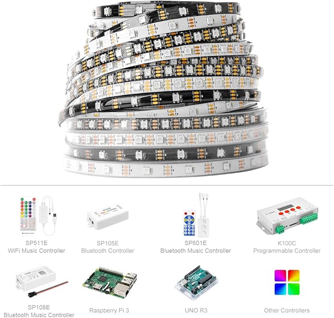 BTF-LIGHTING WS2812B IC RGB LED Strip,UL Listed,Pure Gold Wires,DC5V 3.28FT 100LED 5050SMD,Individually Addressable,Flexible for DIY Chasing Full Color Project,3M Tape,IP30(No Adapter or Controller)
