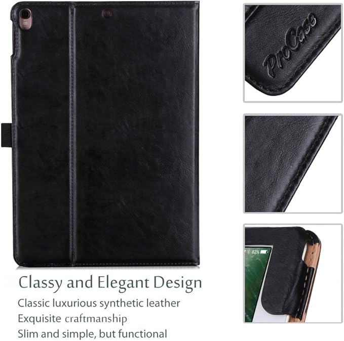 ProCase Case for iPad Air (3rd Gen) 10.5" 2019/iPad Pro 10.5" 2017, Vintage PU Leather Stand Folio Cover for iPad Air 3/iPad Pro 10.5-inch Multiple Viewing Angles with Pencil Holder -Black