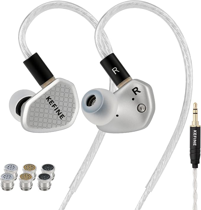 Klean SV in Ear Monitor, 10mm Full-DLC Diaphragm Dynamic Driver IEM, 3 Interchangeable Tuning Nozzles, HiFi Wired Earbuds, Detachable Cable for Audiophile, Musician & Gaming (Silver, 3.5mm)