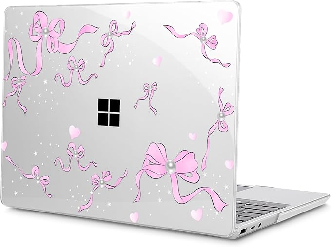 May Chen Compatible with Microsoft Surface Laptop Go 3 Go 2 Go 1 12.4 Inch Model 1943 2013 (2023 2022 2020 Release), Plastic Hard Shell Case with Screen Protector + Keyboard Cover, Pearl Bow