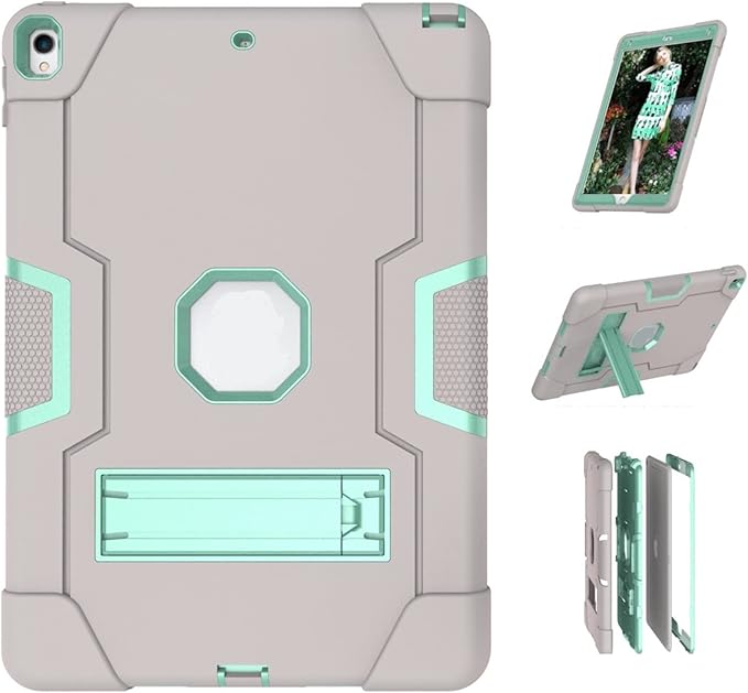 3 in 1 Hybrid Case for iPad Air 3 10.5" & iPad Pro 10.5" - Heavy Duty Rugged Stand, Shockproof, Anti-Slip, Anti-Scratch, Gray/Green