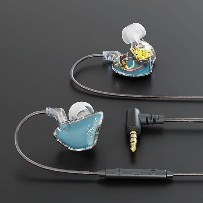 BASN Bmaster Triple Drivers in Ear Monitor Headphones, Professional Audio IEMs for Musicians Singers Drummers, with Two 2Pin Connector Cables and Protective Case (Blue)