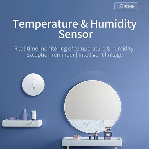 Haozee Zigbee Temperature and Humidity Sensor,ZigBee Hub Required,for Remote Monitoring and Home Automation,Compatible with Home Assistant Zigbee2mqtt