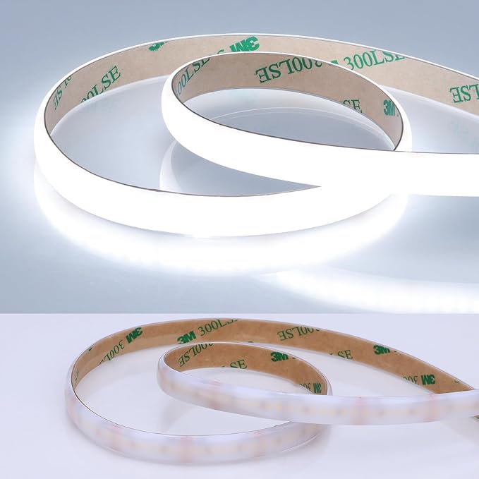 JOYLIT Diffused COB LED Light Strip 24V 6000K Cool White 16.4FT 543LM/FT Super Bright UL Premium Milky White Gel Coated Waterproof LED Tape Spotless 1400LEDs 100W Dimmable CRI 92+
